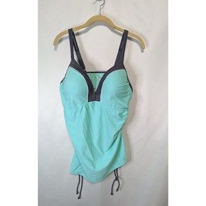Free Country Ladies Ruched Tankini Swim Top Adjustable Jade Lagoon/Gray  XXL 18